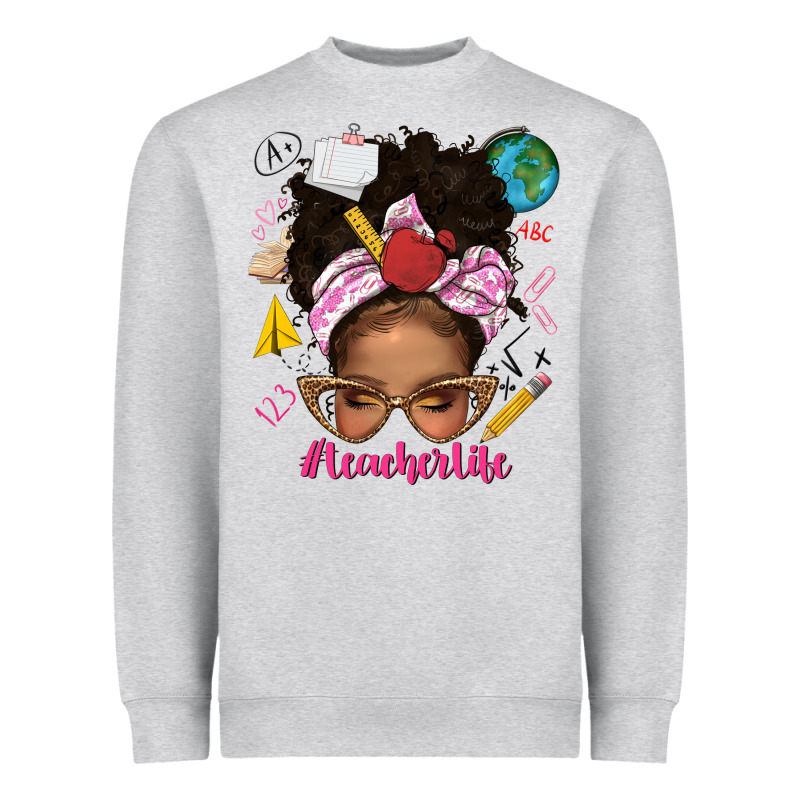 Afro Messy Bun Teacherlife Heavyweight Sweatshirt by texasbilliewilder | Teevron