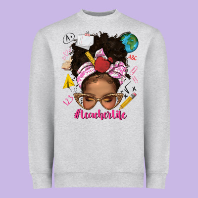Afro Messy Bun Teacherlife Heavyweight Sweatshirt Designed By Texasbilliewilder