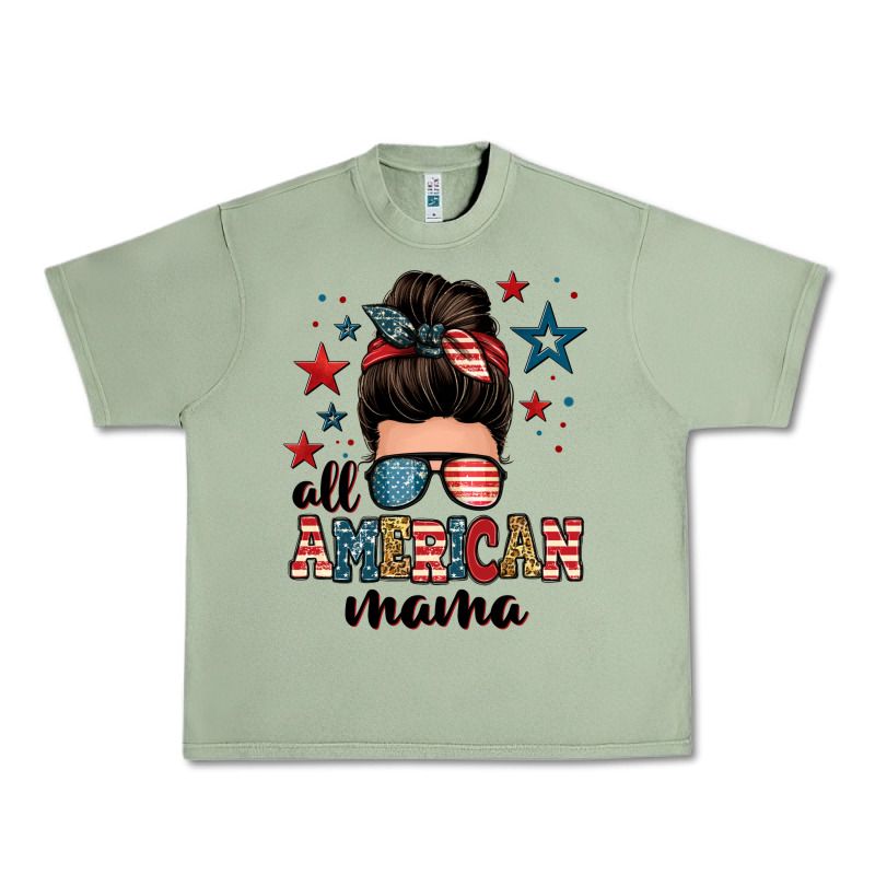 All American Mama Messy Bun Urban Heavy Tee by Zillion Design Studio | Teevron