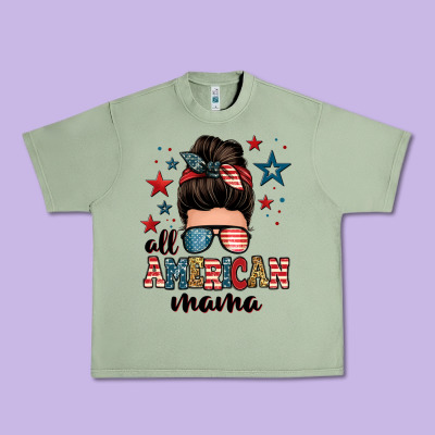 All American Mama Messy Bun Urban Heavy Tee Designed By Zillion Design Studio