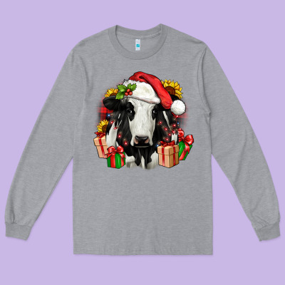 Christmas Holstein Long Sleeve Tee Designed By Jahusdesignshop