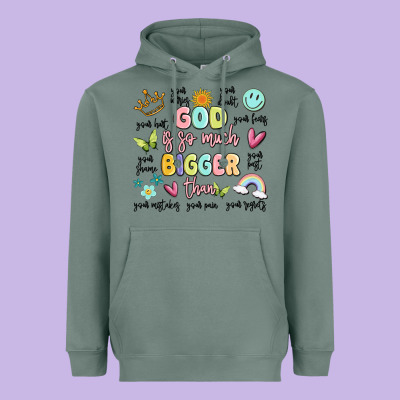 God Is So Much Bigger Than Malia Heavyweight Hoodie Designed By Maliassmallbusiness
