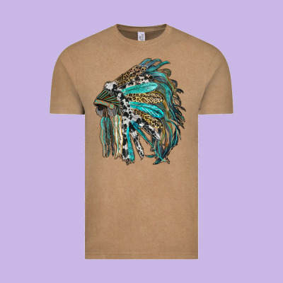 Indian Feather Headdress With Western  Patterns Vintage Tee Designed By Ranaportraitstore