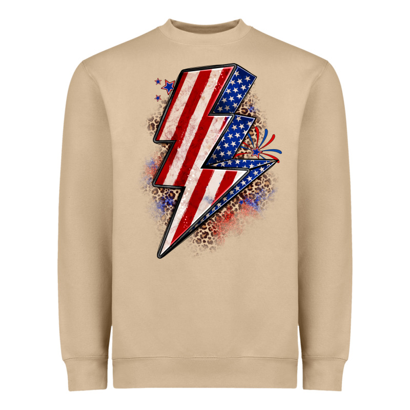 Leopard American Flag Lightning Bolt Heavyweight Sweatshirt by Zillion Design Studio | Teevron