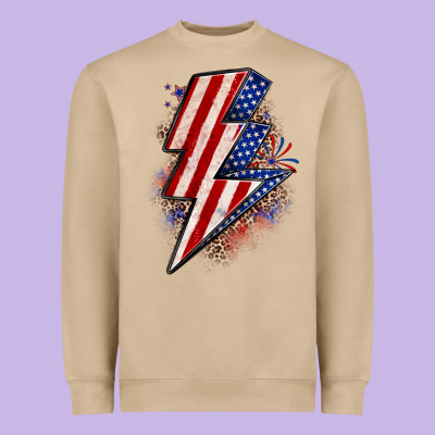 Leopard American Flag Lightning Bolt Heavyweight Sweatshirt Designed By Zillion Design Studio