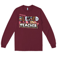 Burgundy blessed teacher Long Sleeve Tee - AdoDesignShop