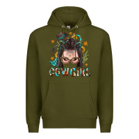 Army Green Western Cowgirl Braid Hair Premium Hoodie - BundleAndBundleShop
