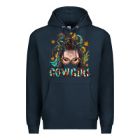 Navy Western Cowgirl Braid Hair Premium Hoodie - BundleAndBundleShop