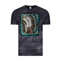 Cloud Black indian feather headdress with leopard background Vintage Tee - RanaPortraitStore