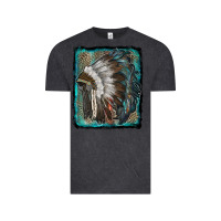 Vintage Black indian feather headdress with leopard background Vintage Tee - RanaPortraitStore
