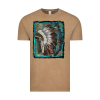 Indian Feather Headdress With Leopard Background Vintage Tee | Teevron
