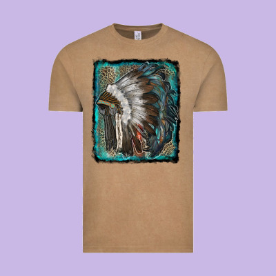 Indian Feather Headdress With Leopard Background Vintage Tee Designed By Ranaportraitstore