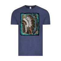 Vintage Denim indian feather headdress with leopard background Vintage Tee - RanaPortraitStore