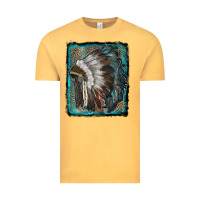 Vintage Mustard indian feather headdress with leopard background Vintage Tee - RanaPortraitStore