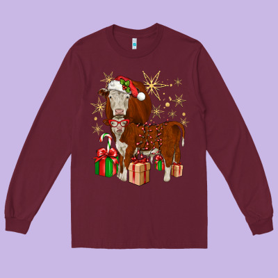 Christmas Hereford Long Sleeve Tee Designed By Jahusdesignshop