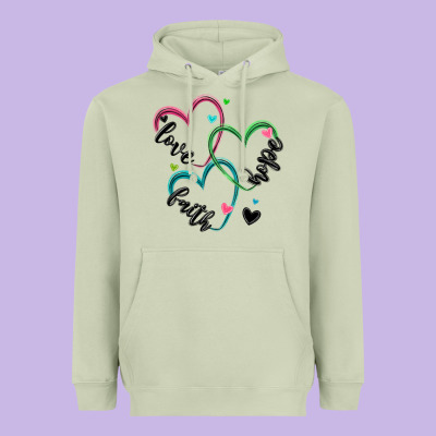 Faith Hope Love Heavyweight Hoodie Designed By Maliassmallbusiness