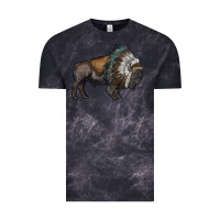 Cloud Black bison with indian headdress Vintage Tee - RanaPortraitStore