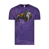 Cloud Purple bison with indian headdress Vintage Tee - RanaPortraitStore