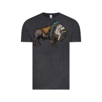 Vintage Black bison with indian headdress Vintage Tee - RanaPortraitStore