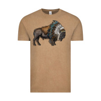 Vintage Coffee bison with indian headdress Vintage Tee - RanaPortraitStore