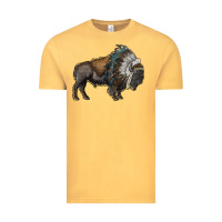 Vintage Mustard bison with indian headdress Vintage Tee - RanaPortraitStore