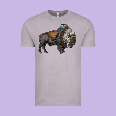 Bison With Indian Headdress Vintage Tee Designed By Ranaportraitstore