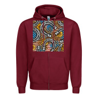 Burgundy American Flag Horseshoe Deamless Pattern Zipper Hoodie - BundleAndBundleShop