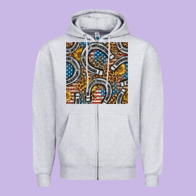 American Flag Horseshoe Deamless Pattern Zipper Hoodie Designed By Bundleandbundleshop