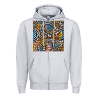 Heather Grey American Flag Horseshoe Deamless Pattern Zipper Hoodie - BundleAndBundleShop
