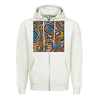 Oatmeal Heather American Flag Horseshoe Deamless Pattern Zipper Hoodie - BundleAndBundleShop