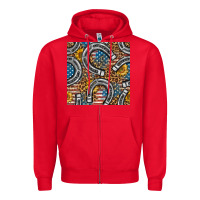 Red American Flag Horseshoe Deamless Pattern Zipper Hoodie - BundleAndBundleShop