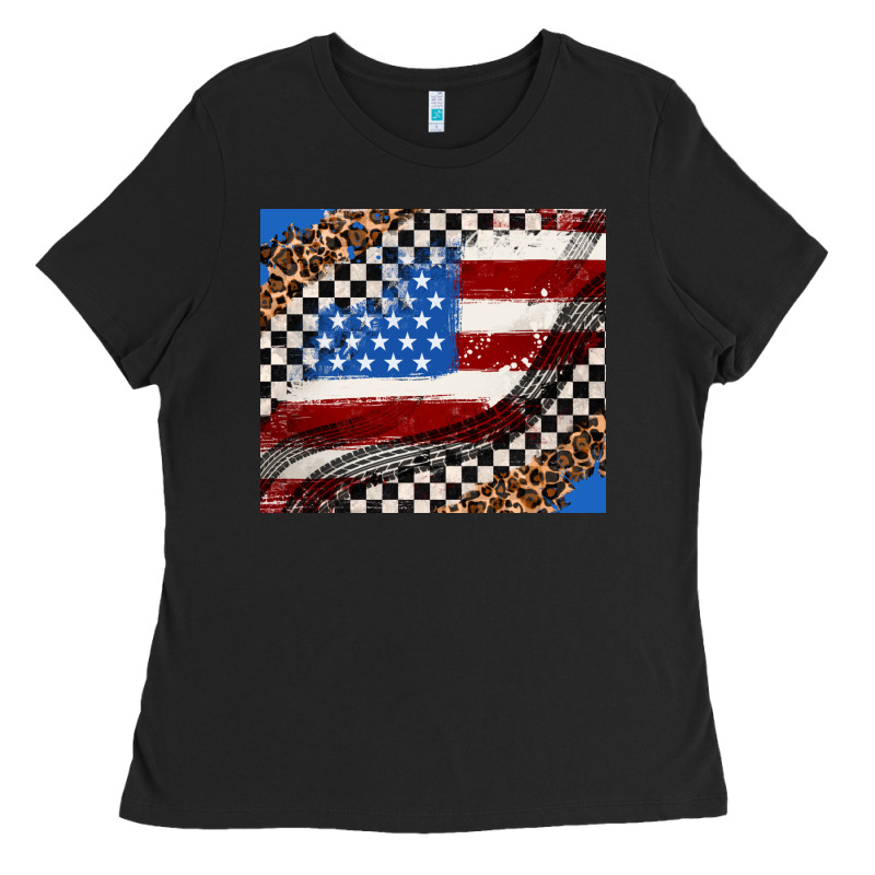American Flag And Race Flag Ladies Tee by AdoDesignShop | Teevron