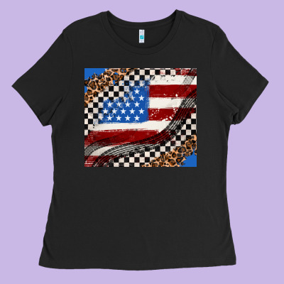 American Flag And Race Flag Ladies Tee Designed By Adodesignshop