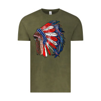 Vintage Olive american flag indian headdress Vintage Tee - RanaPortraitStore