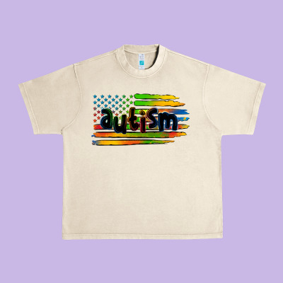 Autism American Flag Urban Heavy Tee Designed By Zillion Design Studio