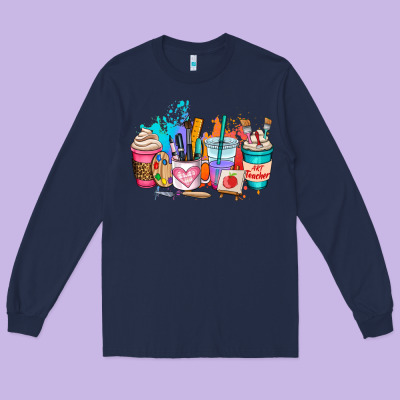 Art Teacher Coffee Cup Long Sleeve Tee Designed By Adodesignshop