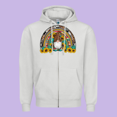 Western Gnome Gemstones Sunflowers Rainbow Zipper Hoodie Designed By Artiststas