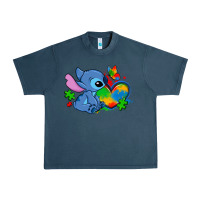 Midnight Navy autism stitch heart Urban Heavy Tee - Zillion Design Studio