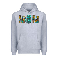 Heather Grey Western Mom With Turquoise Gemstone Premium Hoodie - BundleAndBundleShop
