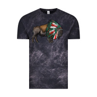 Cloud Black mexican bison with indian headdress Vintage Tee - RanaPortraitStore