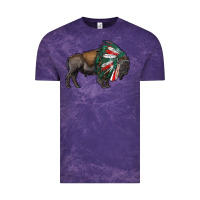 Cloud Purple mexican bison with indian headdress Vintage Tee - RanaPortraitStore