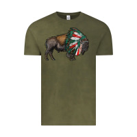 Vintage Olive mexican bison with indian headdress Vintage Tee - RanaPortraitStore