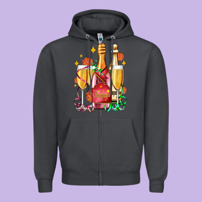 New Year Party Champagne Zipper Hoodie Designed By Adodesignshop
