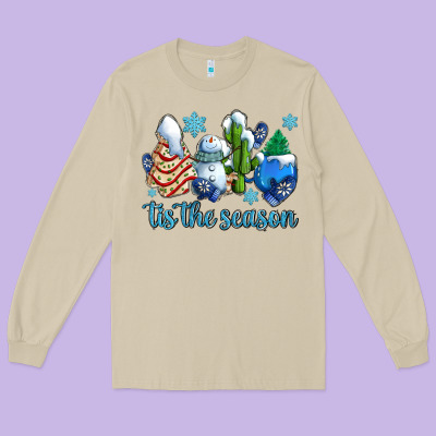 Tis The Season Christmas Tree  Cake Winter And Snowman Long Sleeve Tee Designed By Adodesignshop