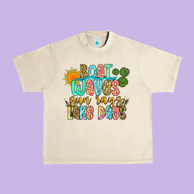 Boat Waves Sun Rays Lake Days Urban Heavy Tee Designed By Zillion Design Studio