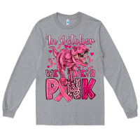 Heather Grey in october we wear pink dinosaur Long Sleeve Tee - JahusDesignShop
