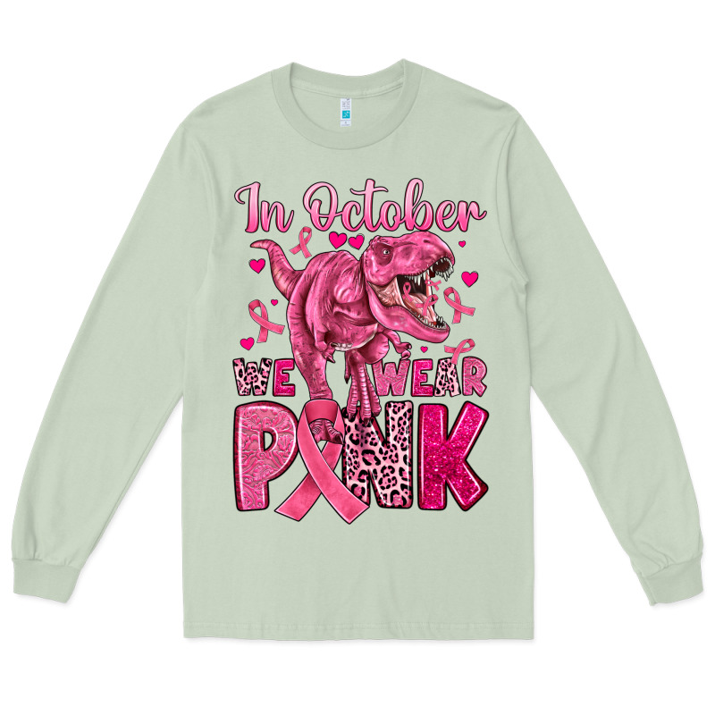 In October We Wear Pink Dinosaur Long Sleeve Tee by JahusDesignShop | Teevron