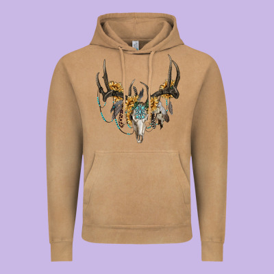 Vintage Hoodie Boho Deer Skull Sunflowers And Gemstone