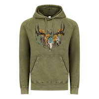 Vintage Olive Boho Deer Skull Sunflowers And Gemstone Vintage Hoodie - RanaPortraitStore