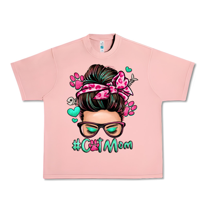 Cat Mom Messy Bun Urban Heavy Tee by Zillion Design Studio | Teevron